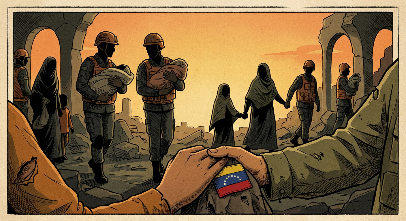 Editorial illustration: humanitarian response amid earthquake aftermath